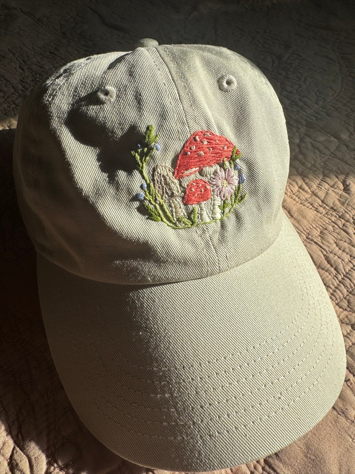 Hand Embroidered Hat : Mushroom