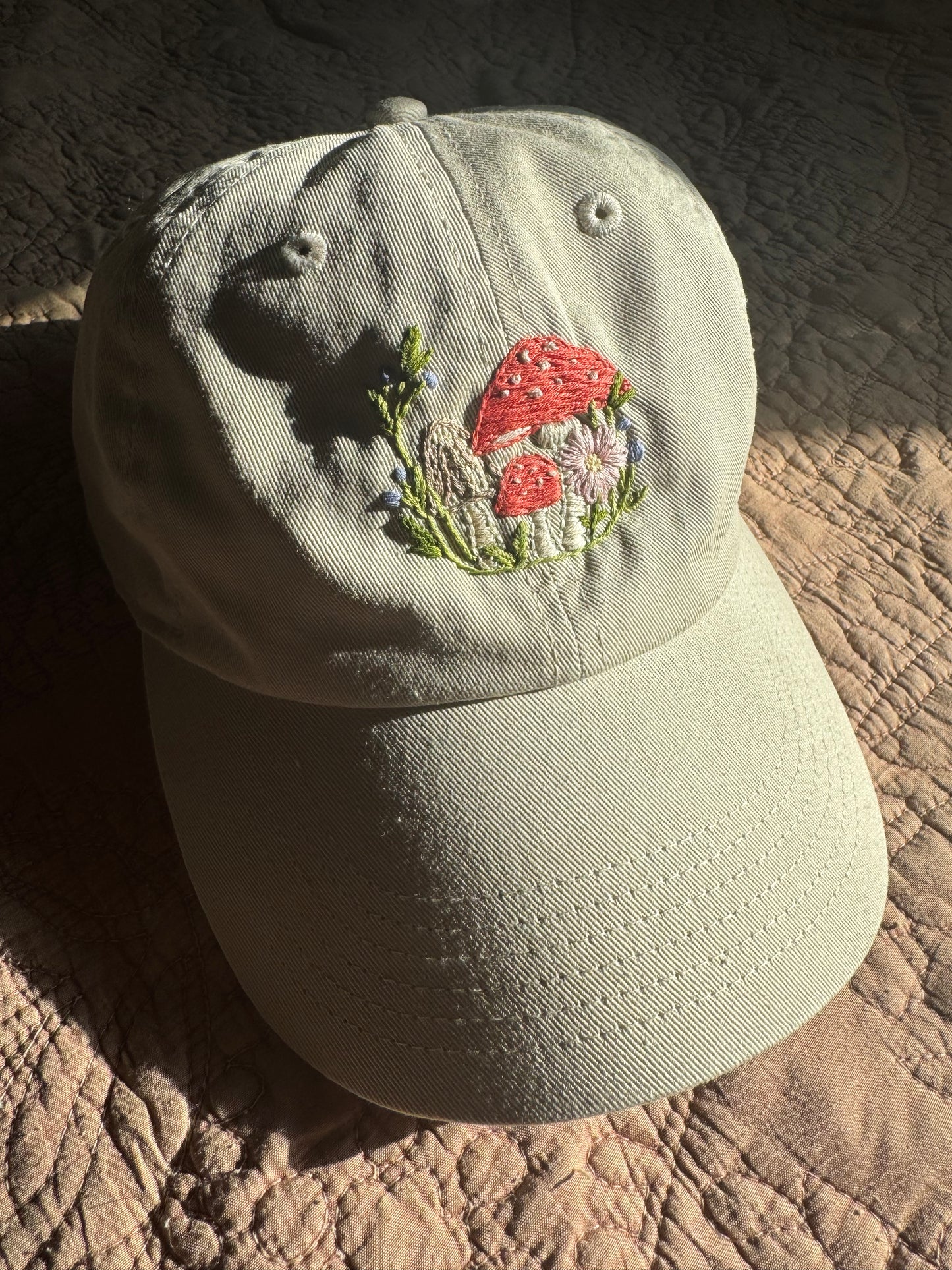 Hand Embroidered Hat : Mushroom