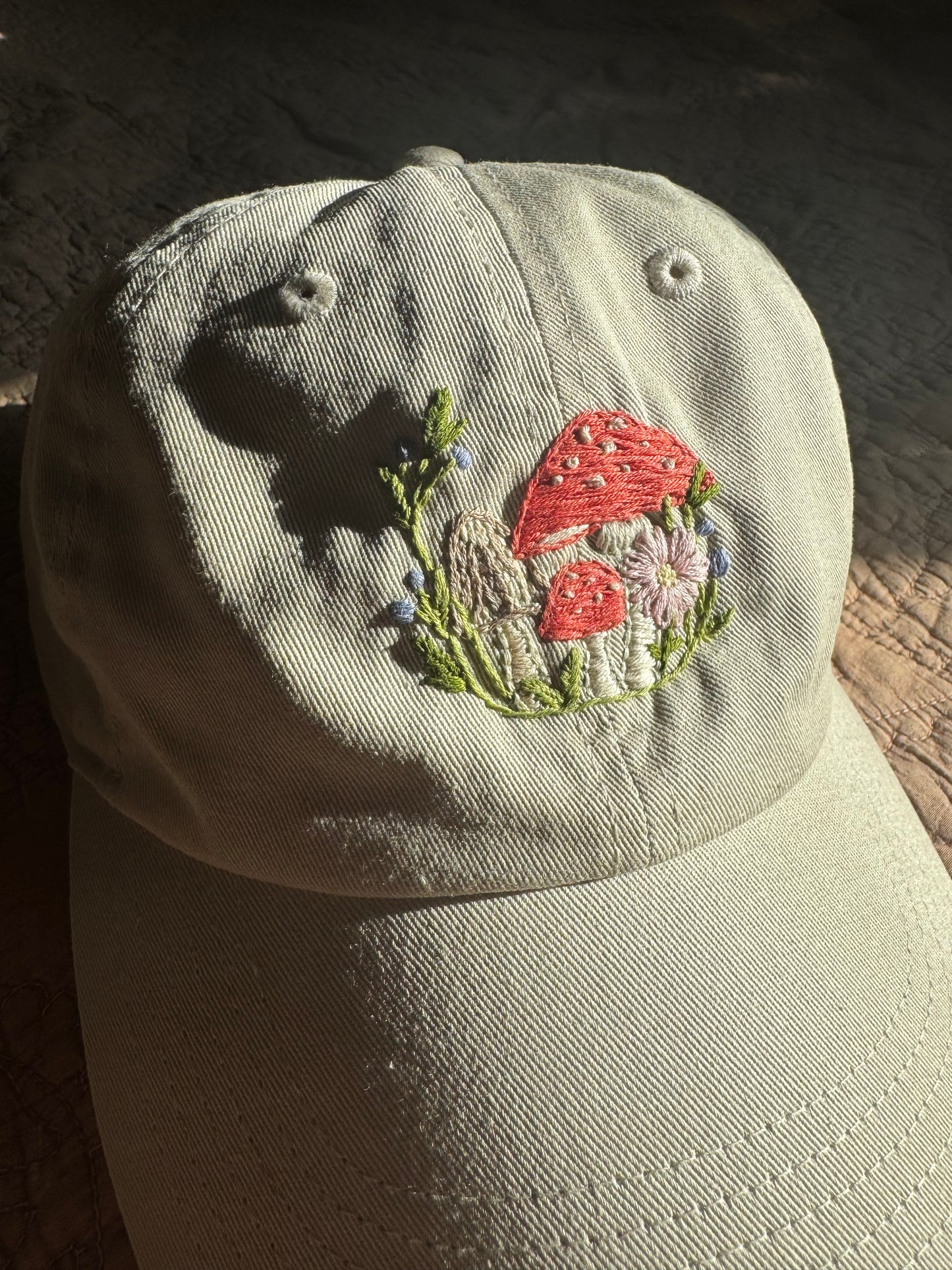 Hand Embroidered Hat : Mushroom
