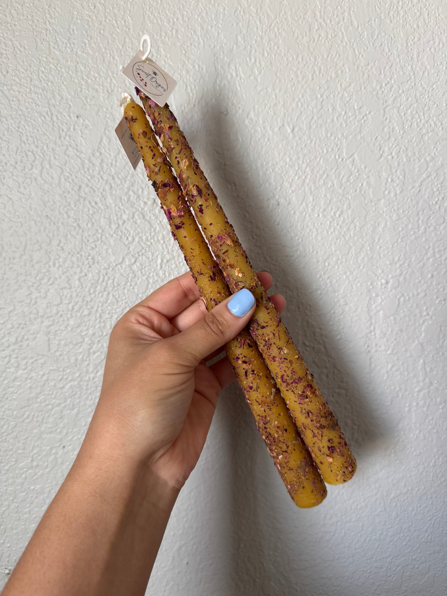 Beeswax Candle Bundle :: Taper 10”, Dried Rose Petals