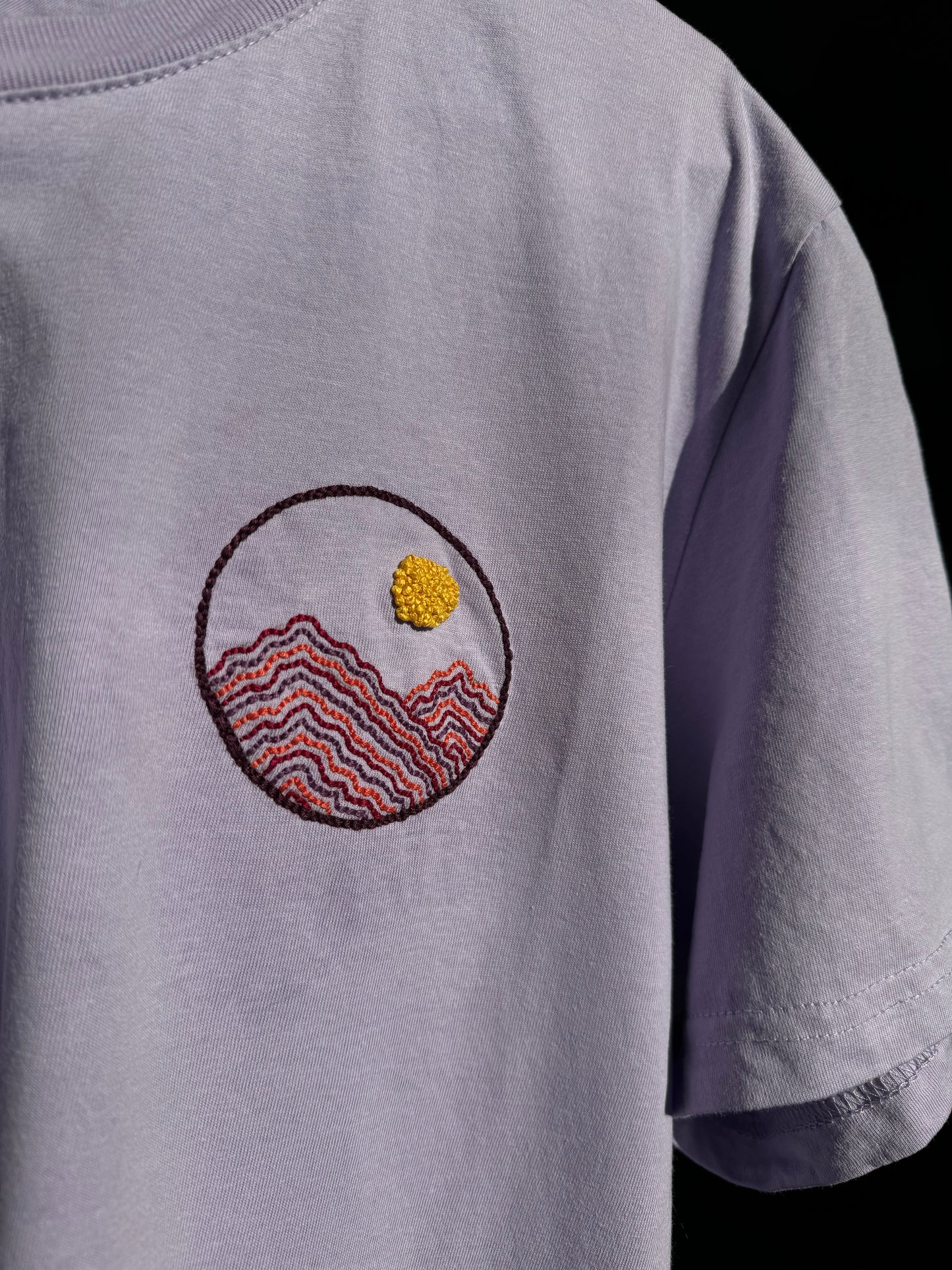 Hand Embroidered T-shirt : Sunset, Large