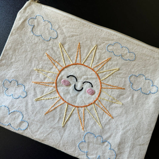 Hand Embroidery Zipper Pouch Bag : Sunshine