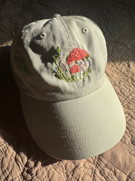 Hand Embroidered Hat : Mushroom