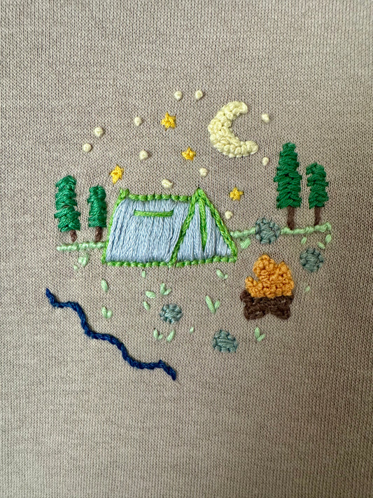 Hand Embroidered Hoodie : Campsite, Small