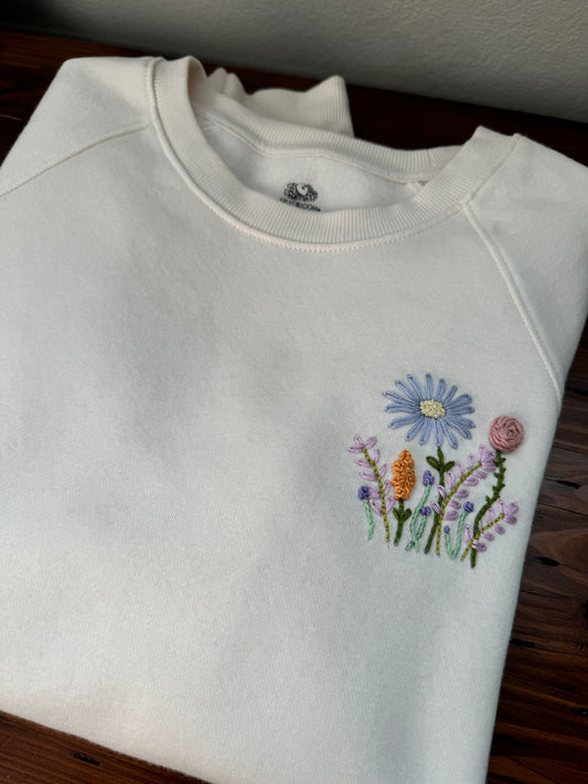 Hand Embroidered Crewneck : Meadow, Medium