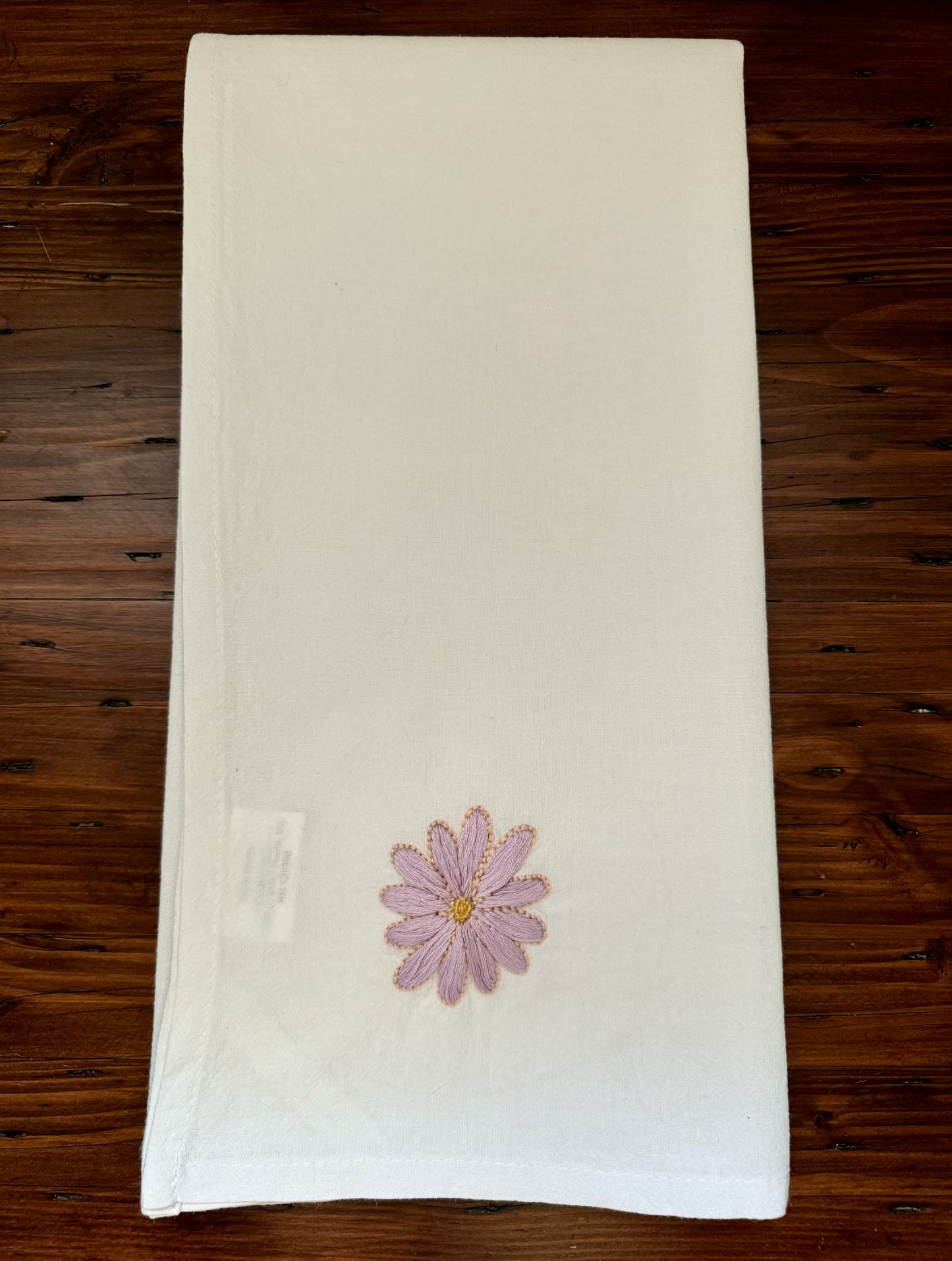 Hand Embroidered Tea Towel :  Daisy & Bee